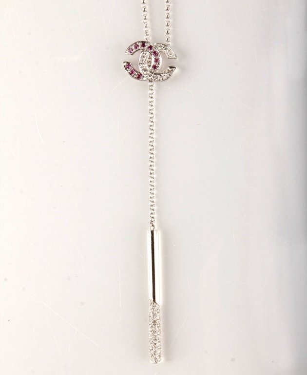18K WHITE GOLD CHANEL PINK SAPPHIRE NECKLACE (1 of 4)