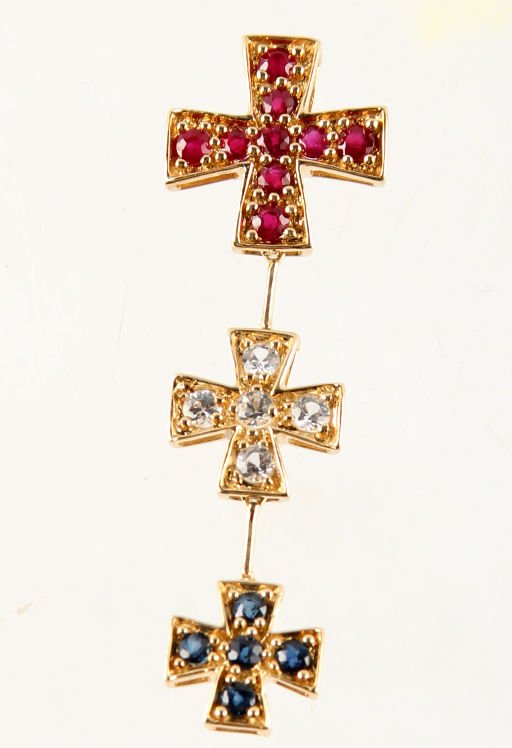 14K YELLOW GOLD RUBY TOPAZ SAPPHIRE CROSS PENDANT (1 of 3)