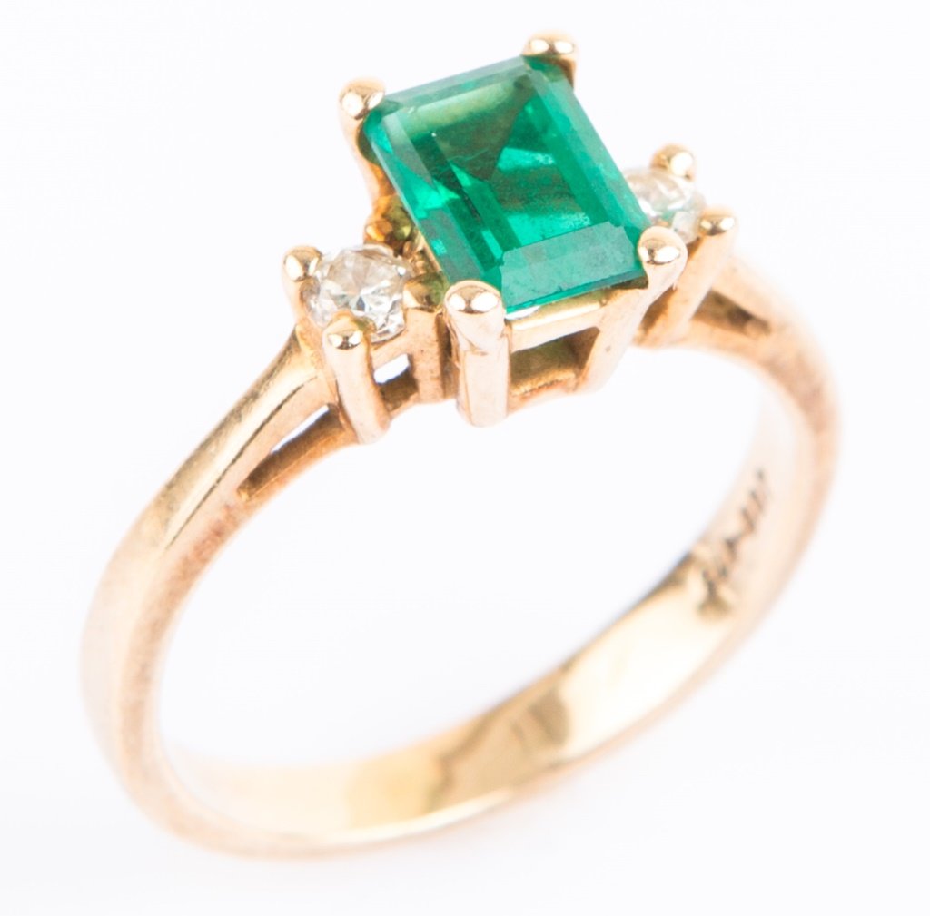 LADIES 14K YELLOW GOLD EMERALD & DIAMOND RING (1 of 3)