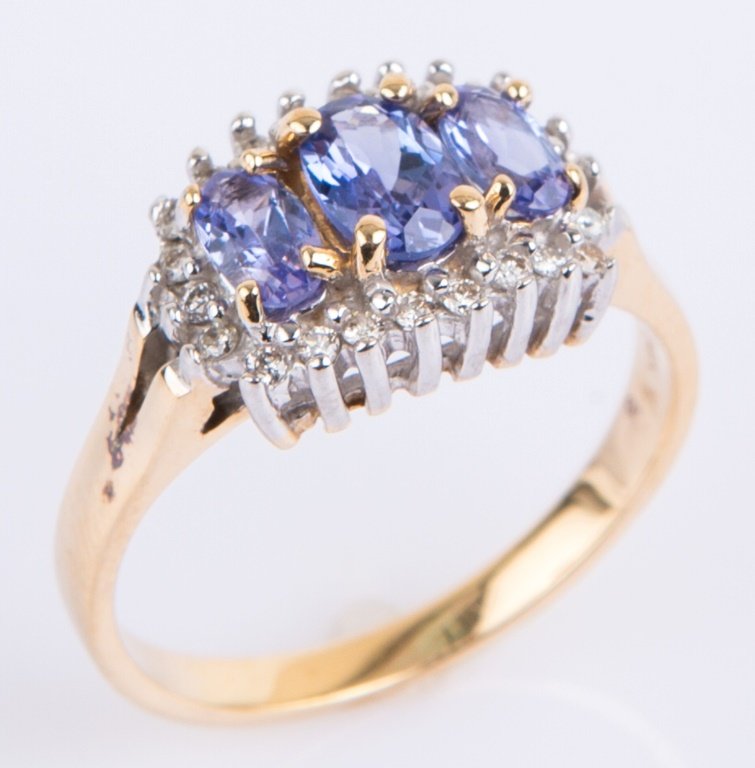 14K YELLOW GOLD TANZANITE DIAMOND HALO RING (1 of 3)