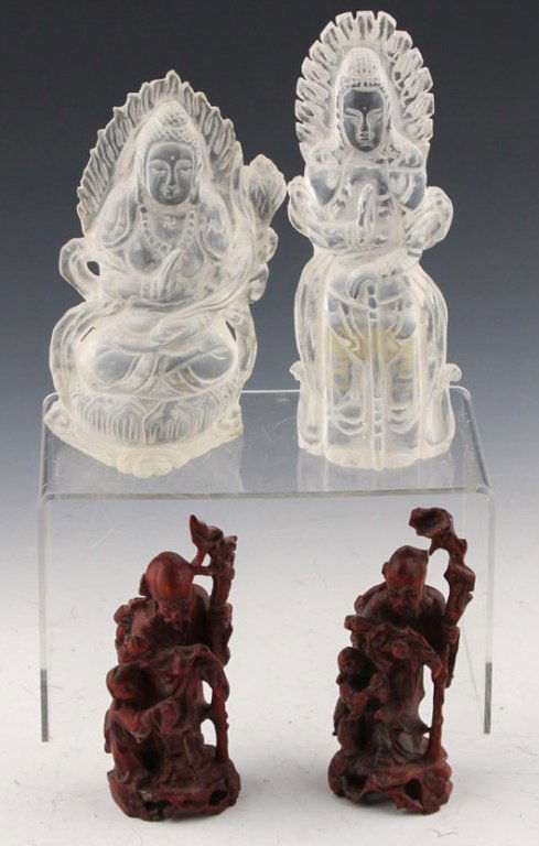 4 CHINESE CARVED ROCK CRYSTAL & ROOT FIGURINES (1 of 3)