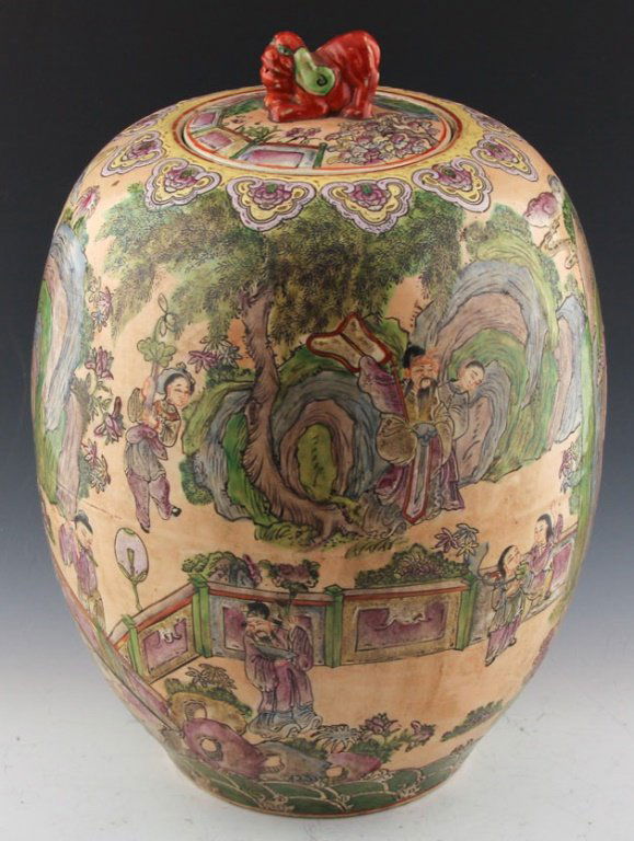 CHINESE EARTHENWARE GINGER JAR WITH LID (1 of 5)