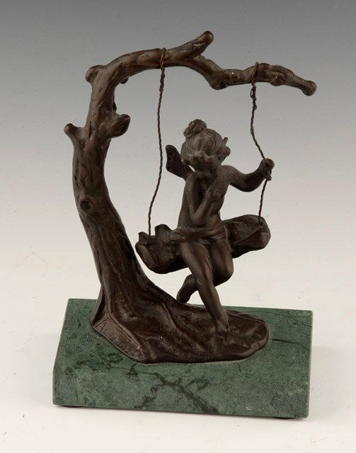 AFTER AUGUSTE MOREAU CHERUB SWING BRONZE SCUPTURE (1 of 3)