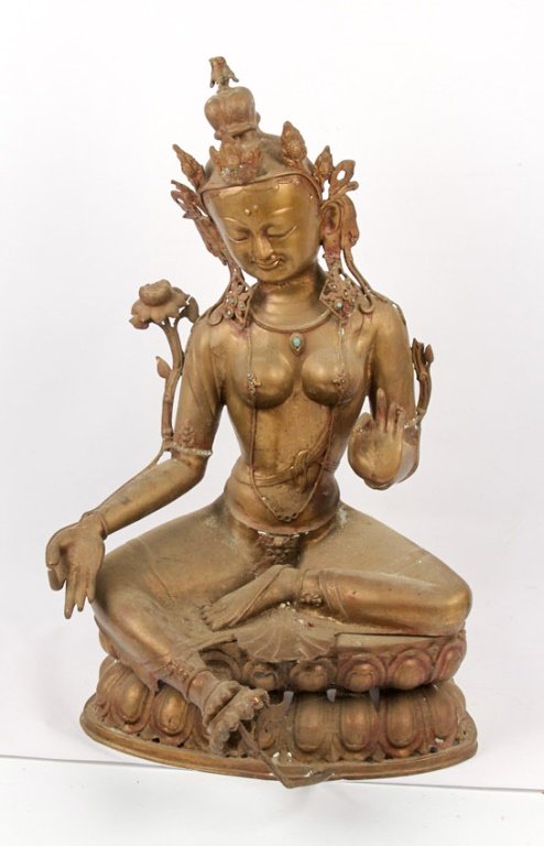 THAI BRASS TARA BODHISATTVA BLESSING HAND STATUE (1 of 4)