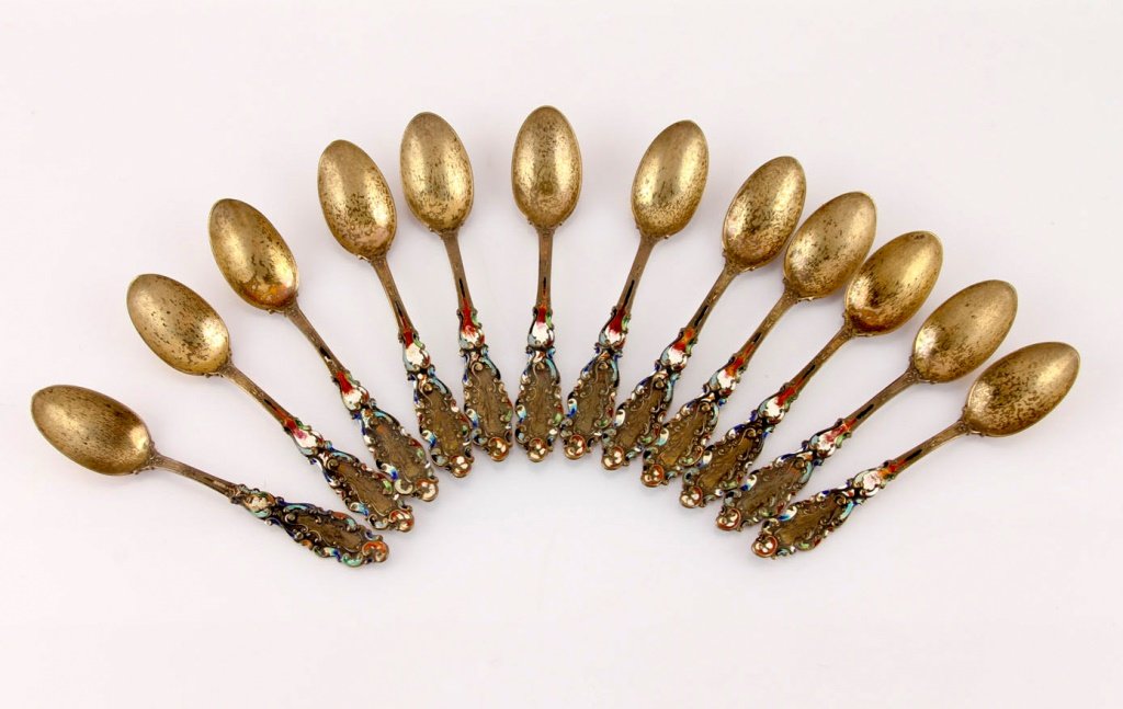 12 GORHAM STERLING SILVER ENAMEL DEMITASSE SPOONS (1 of 5)