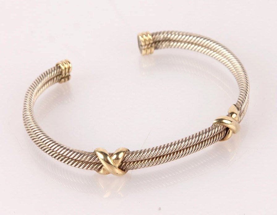 DESIGNER 14K GOLD STERLING CABLE BRACELET CROSS X (1 of 2)