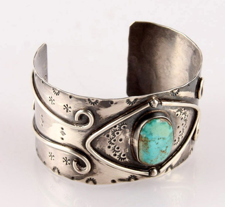 GRO SIGNED STERLING TURQUOISE BANGLE BRACELET (1 of 4)