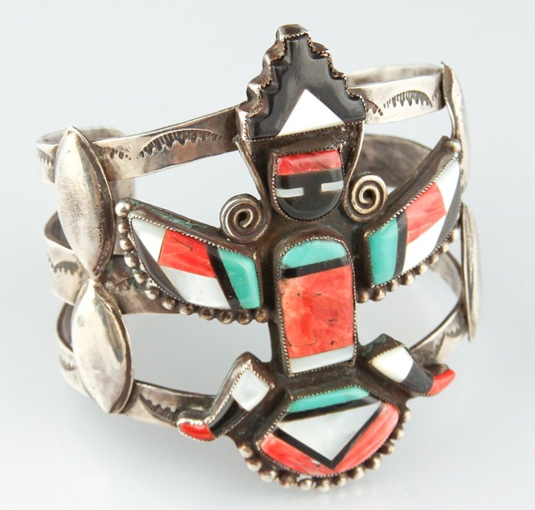 NAVAJO YEIBICHAI MOTIF STERLING CUFF BRACELET (1 of 3)