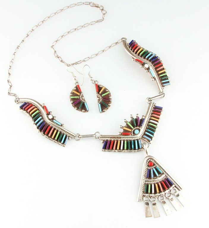 ZUNI MULTI-STONE STERLING NECKLACE & EARRINGS SET (1 of 4)