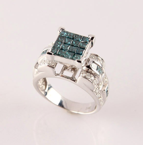 LADIES 14K WHITE GOLD BLUE DIAMOND FASHION RING (1 of 2)