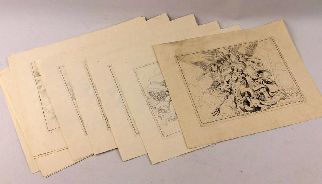12 BARTOLOMEO PINELLI DANTE INSPIRED ENGRAVINGS: 12 BARTOLOMEO PINELLI DANTE INSPIRED ENGRAVINGS Bartolomeo Pinelli (Italian, 1771-1835) collection of 12 engravings inspired by Dante Alighieri's Divine Comedy. Each Has a 14 x 10.5" plate size and a