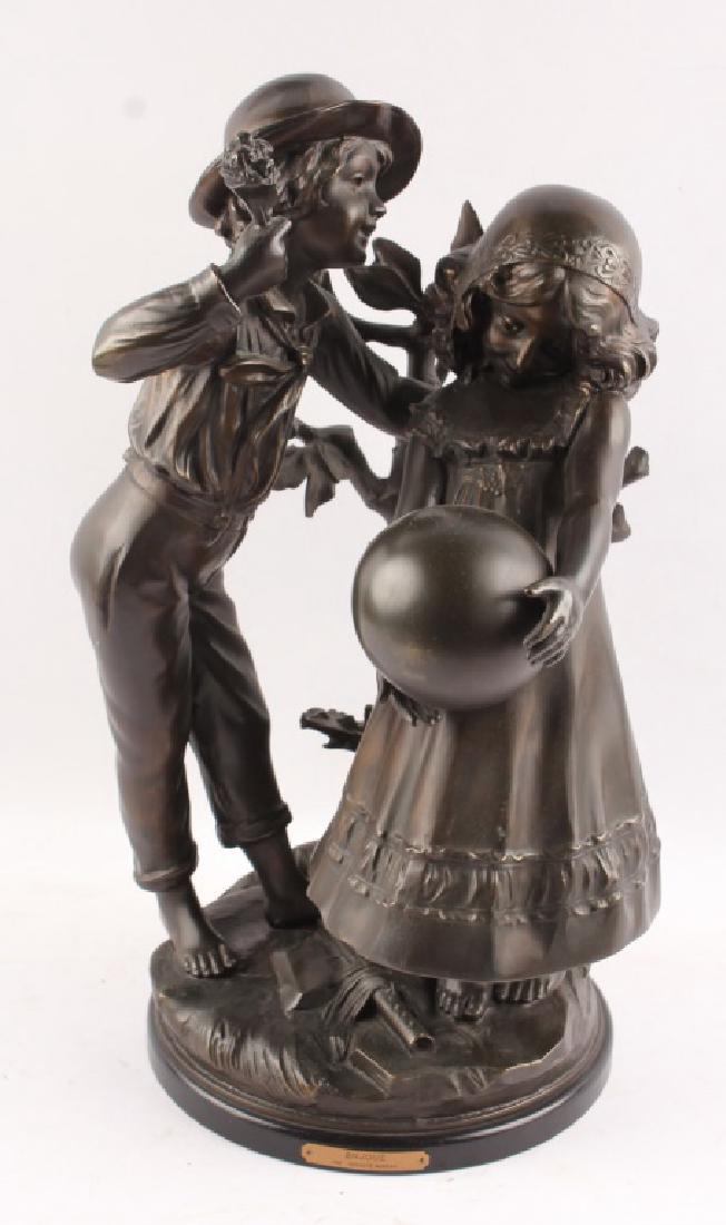 "ENJOUE" AFTER AUGUSTE MOREAU BRONZE OVER PLASTER: "ENJOUE" AFTER AUGUSTE MOREAU BRONZE OVER PLASTER After Auguste Moreau "Enjoue" Bronze over plaster sculpture, set on wooden base. Size: 20.5"