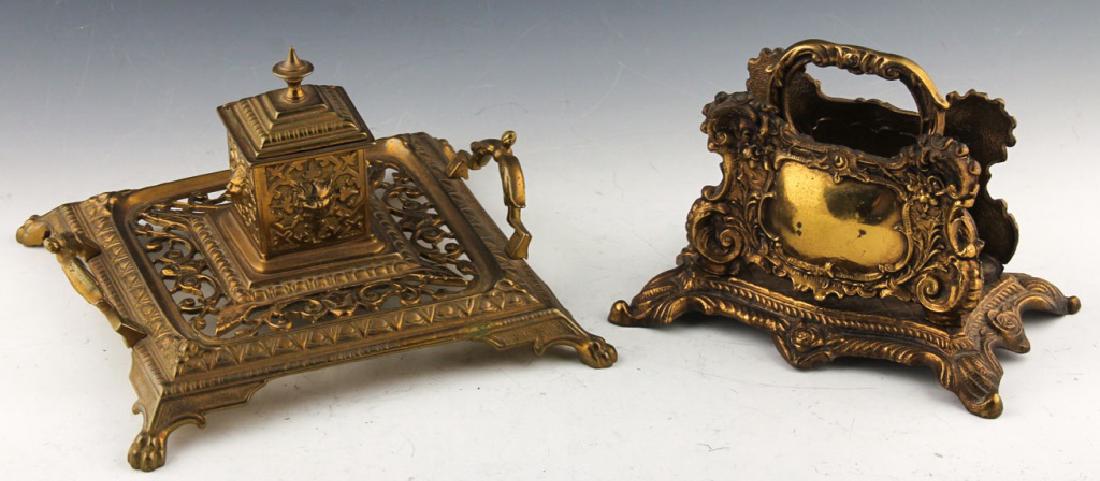BRASS INK WELL AND LETTER HOLDER (1 of 3)