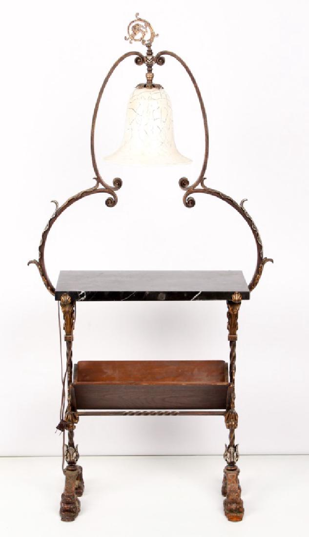 MARBLE TOP BRONZE MAGAZINE RACK WITH LIGHT (1 of 6)