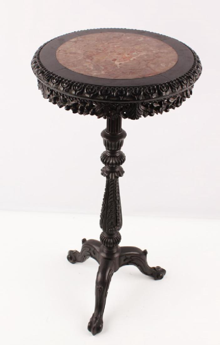 SMALL 3 LEG CARVED WOOD MARBLE TOP TABLE / STAND (1 of 4)