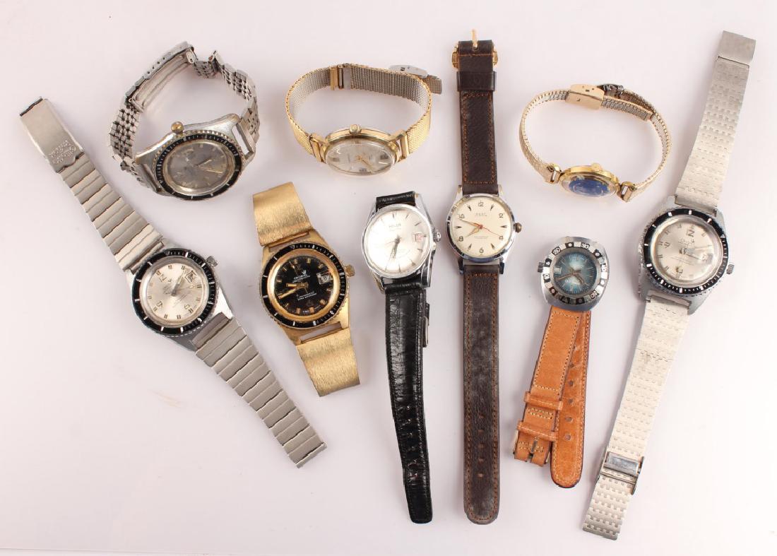 9 MENS & LADIES WRISTWATCHES CRONEL KENT ETC.: 9 MENS & LADIES WRISTWATCHES CRONEL KENT ETC. Lot of 9 men's and women's steel and gold plated wristwatches from the following makers: Cronel, Kent, Caravelle, Juvenia, Topaz 200, and Helsa. Weight: 5