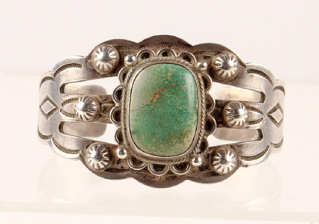 STERLING SILVER GREEN TURQUOISE CUFF BRACELET (1 of 3)