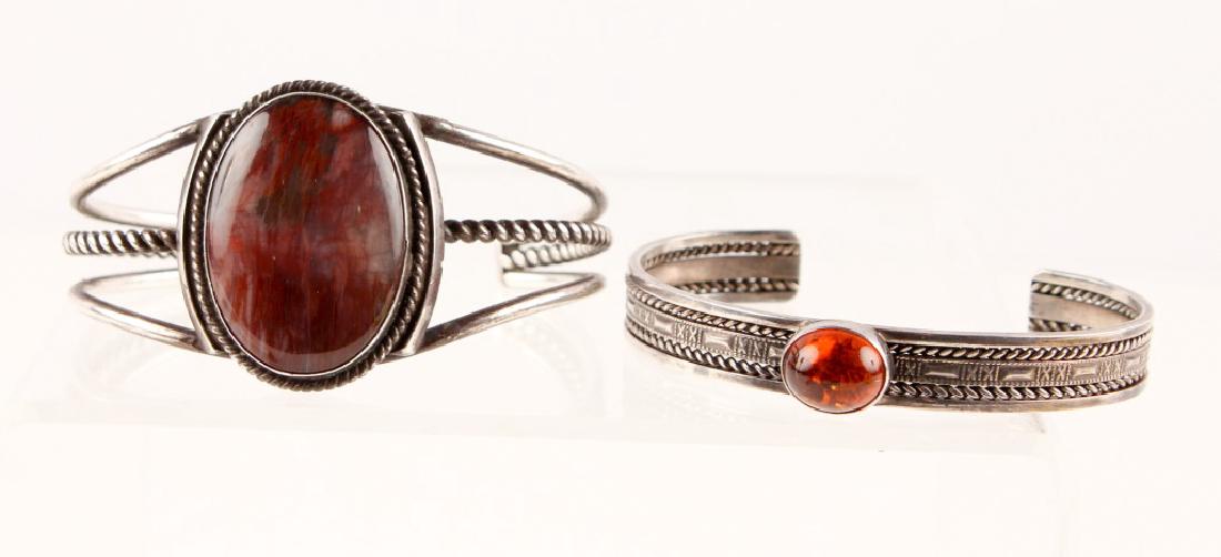 2 STERLING SILVER CUFFS--THULITE & AMBER (1 of 4)