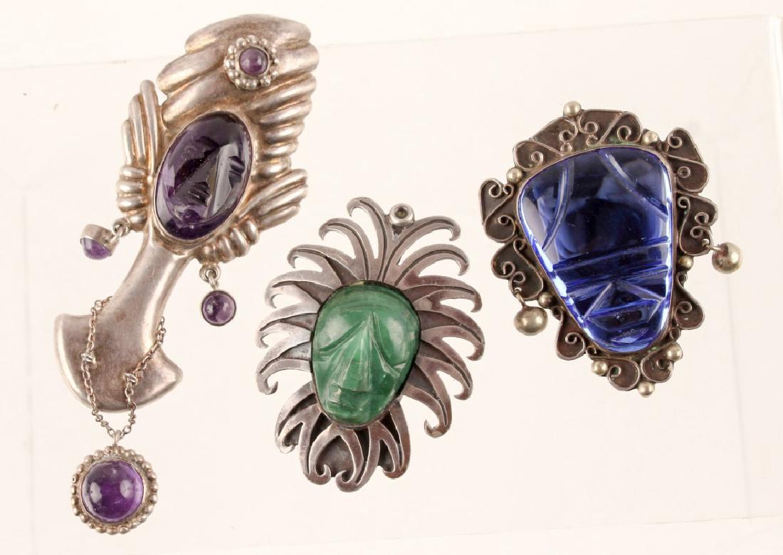 3 STERLING SILVER MEXICAN FACE BROOCHES (1 of 5)