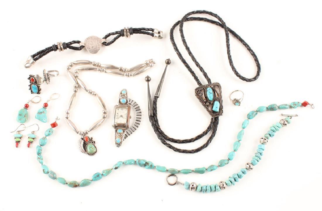LADIES MOSTLY 925 SILVER TURQUOISE CORAL JEWELRY (1 of 4)