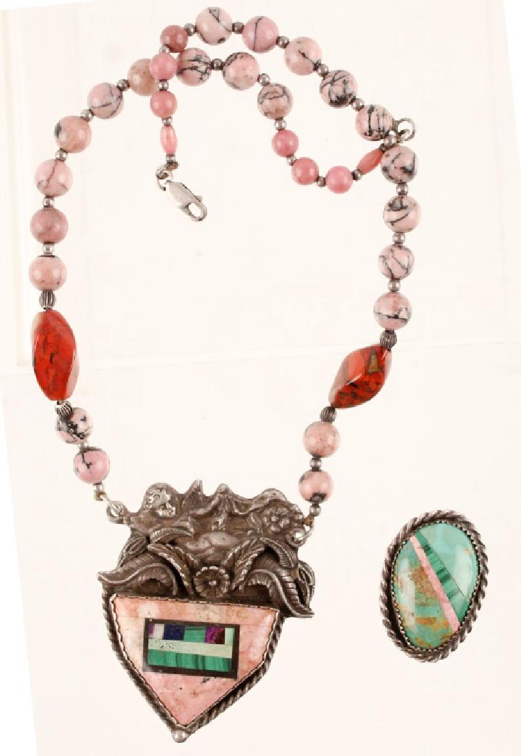 LADIES STERLING SILVER RHODOLITE NECKLACE & RING (1 of 8)