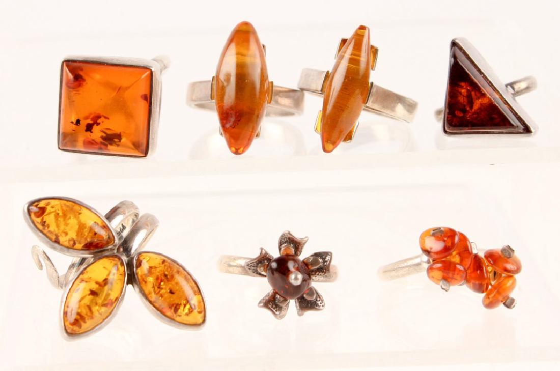 7 STERLING SILVER & AMBER RINGS (1 of 4)