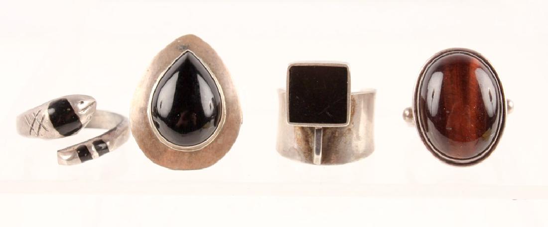 4 SIGNED STERLING SILVER RINGS--ONYX & TIGER'S EYE (1 of 6)