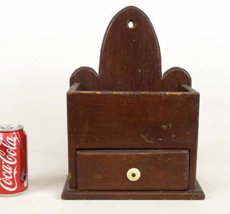 19th c. Wallbox: 19th c. pine single drawer wall box. Original red paint. 10" x 6" x 13 1/2" Ht..