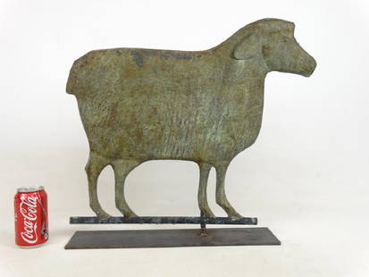 Sheep Weathervane: Sheet weathervane, gilt surface. Base included. 21 1/2" x 19 3/4" Ht..