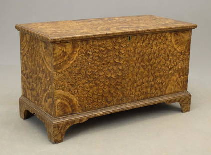 18th c. Blanket Box: 18th c. pine blanket box. Dovetailed case, original sponge paint. 38" x 17 1/2" x 22" Ht..