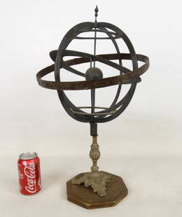 Armillary Sphere: Library armillary sphere on wood base. 22" Ht..