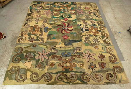 Folk Art Hooked Roomsize Rug