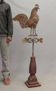 Rooster Weathervane: Rooster weathervane with directionals. On stand. Weathervane 20" x 38", 60" overall Ht. on stand.