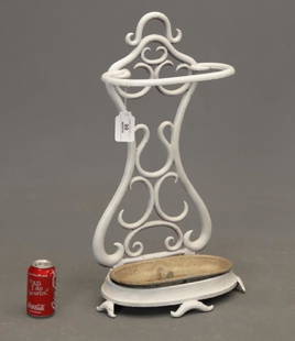 Umbrella Rack: Iron umbrella rack in white paint. 26 1/2" Ht..