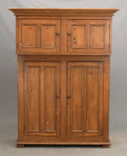 19th c. Canadian Cupboard: 19th c. Canadian pine "St. Johns" cupboard. Two drawers over two doors. 55" x 26" x 73" Ht..