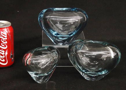 Holmegaard Clear Glass Vases: Lot (3) clear glass Holmegaard (Denmark) vases. 4" to 5" W.