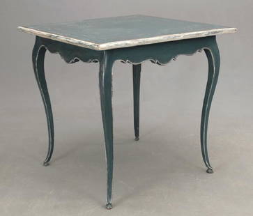 French Table: French side table in blue paint. 31" x 31" x 31" Ht..