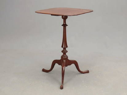 Margolis Candlestand: Mahogany candlestand by Margolis. 18th c. style. Underside labeled. Post is stamped "MARGOLIS 1937". 18" x 18" x 27" Ht..