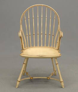 19th c. Windsor Armchair: 19th c. painted Windsor armchair. Attributed to Boston makers Seaver and Frost. 15" seat Ht., 36" overall Ht..