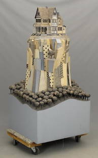 James Grashow (b. 1942): James Grashow (b. 1942), "House On Cliff" sculpture. Signed and dated 1988. 31" x 32" x 66" Ht..