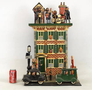 Bill And Phyllis Duffy "The Beatles/Abbey Road": Bill and Phyllis Duffy (New York 20th Century), "The Beatles /Abbey Road". Polychrome painted wood. Signed backside and dated 1998. 20" x 12" x 30" Ht.. Imperfections and or repairs.