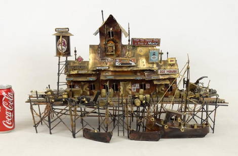 Metal Wharf Sculpture: Intricate metal wharf sculpture. 21" W., 14" Ht..