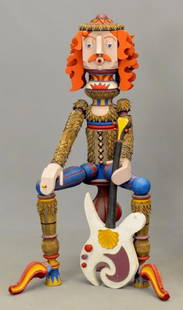 Contemporary Folk Art Rock Star Figure: Contemporary folk art polychrome painted rock star figure. 41" Ht..