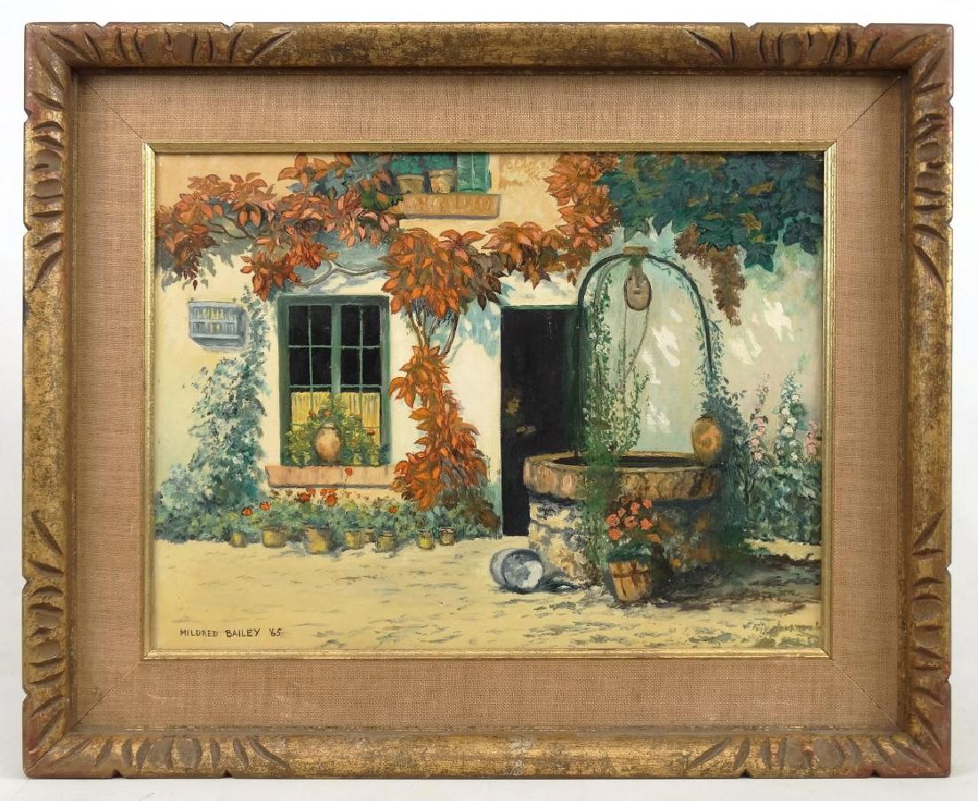 Mildred Bailey, Wishing Well: Mildred Bailey, wishing well, oil on canvas, signed and dated LLC "Mildred Bailey '65". 12" x 16".