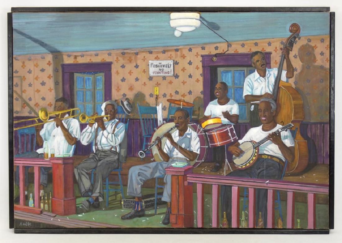 Edwin Keiffer (1921-1997): Edwin Keiffer (1921-1997), "San Jacintos Dance Hall", oil on canvas, signed and dated 1988. Info verso. 48" x 33".