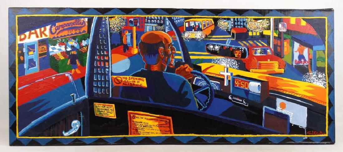 Pat Giles, Taxi Driver: Pat Giles, taxi driver, oil on canvas. Signed LRC and reverse. Dated '93". 20" x 48".
