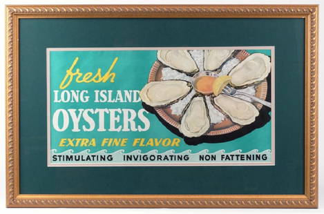 "LONG ISLAND OYSTERS" Advertising Poster: "fresh LONG ISLAND OYSTERS" advertising poster. Sight 10" x 20".