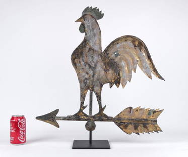 Rooster Weathervane: Full bodied rooster on arrow weathervane. Comes with stand. Rooster 21 1/2" x 20 1/2".