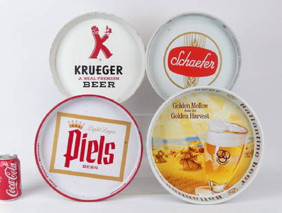 Beer Trays: Lot (4) vintage beer trays including Kreueger, Schaefer, Piels and Ballantine.