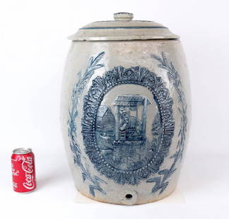 19th c. Stoneware Water Cooler: 19th c. stoneware water cooler with lid. Lid repaired. 20 1/2" Ht..